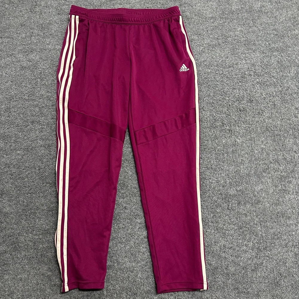 Adidas Pants Womens XL Magenta Purple Three Stripe Tapered Leg Athletic Joggers